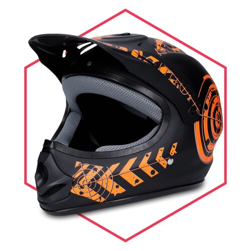 Motorradhelm Schwarz-Orange Matt Quad Damen Herren Rollerhelm Cross Enduro Helm